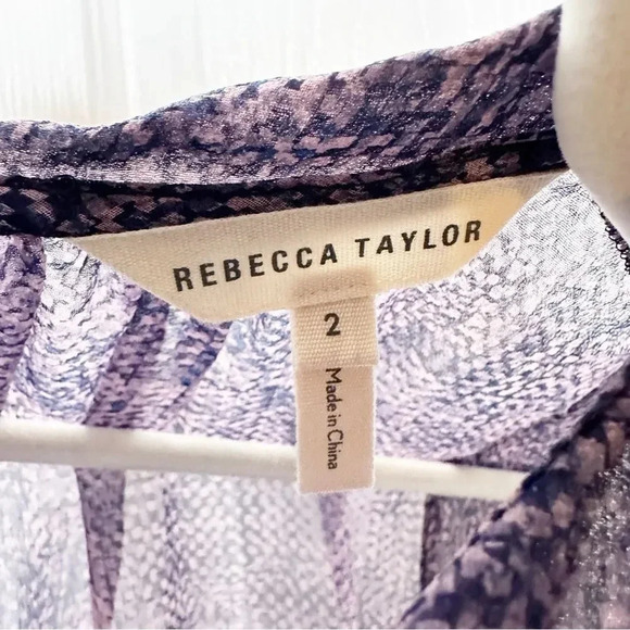 REBECCA TAYLOR Purple Geometric Peter Pan Collar Knot Front Silk Shell Size 2 - Picture 3 of 5